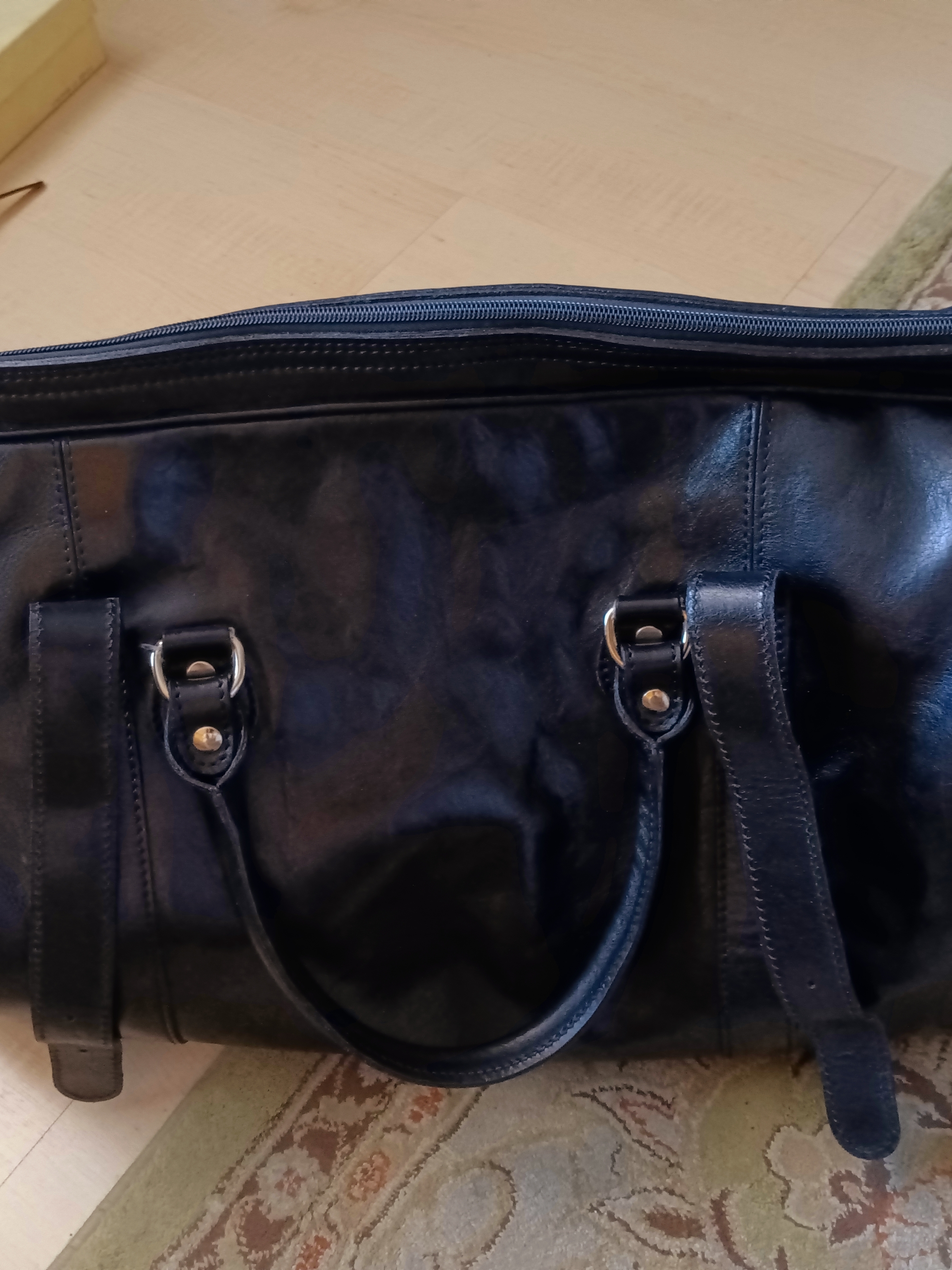 Men's Black Leather Duffel Bag With Double Handles